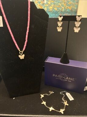 Park Lane Pink Butterfly Necklace & Earring Set